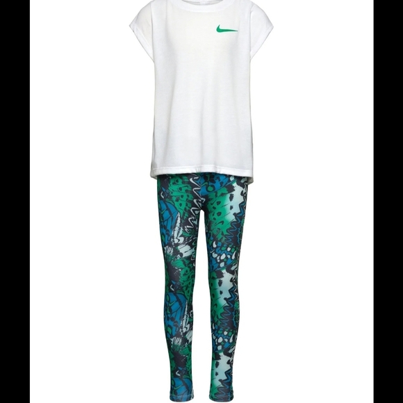 Nike Blue and Green Matching Set with Botanical Leggings - Picture 7 of 14
